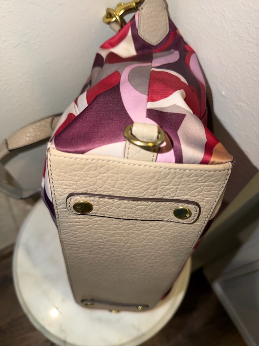 Coach Ashley Scarf Print in Signature Print Satchel with Beige Leather Trim - Picture 5 of 11